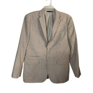 Perry Ellis Mens Linen Cotton Beige Tan Sports Jacket Blazer 42 Short Two Button